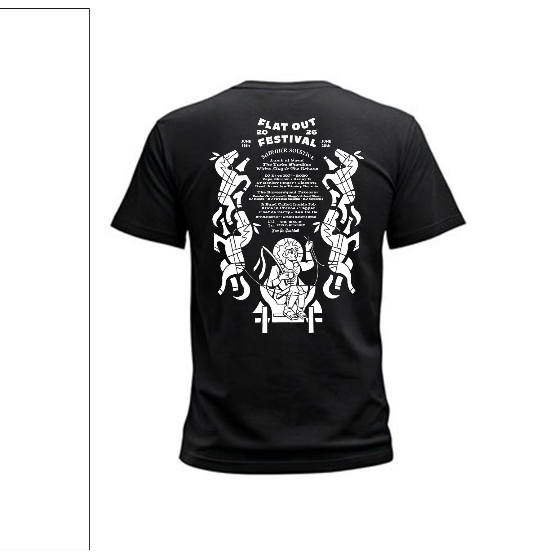 Flat Out Tee — Black, back print with full lineup